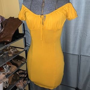 Yellow fitted Bardot sundress